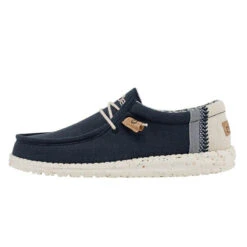 Hey Dude Men's Wally Linen Natural Navy Shoes 110792568 -Hardy Footwear Sales Store 110792568 Hey Dude Mens Wally Linen Shoes kowear 01 14651.1647855929