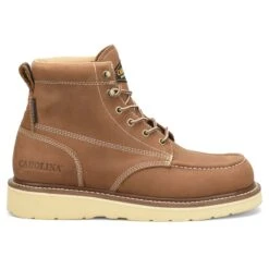 Carolina Men's AMP Tan 6" Waterproof Moc Toe Wedge Work Boots CA7041 -Hardy Footwear Sales Store CA7041 Profile