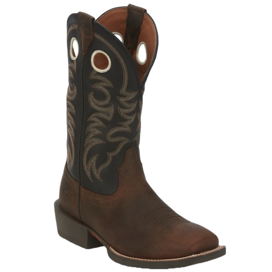 Justin Men's Roasted Black Water Buffalo Muley Wide Square Toe Boots SE7612 3 Justin Men's Roasted Black Water Buffalo Muley Wide Square Toe Boots SE7612