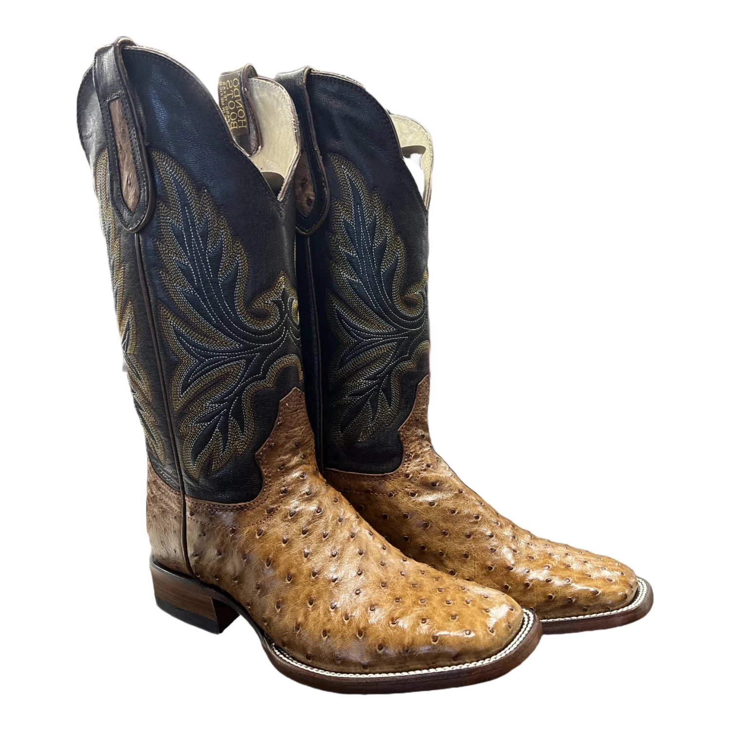 Hondo Men's Cognac Full Quill GenuineBlack Western Boots 1804 3 Hondo Men's Cognac Full Quill GenuineBlack Western Boots 1804