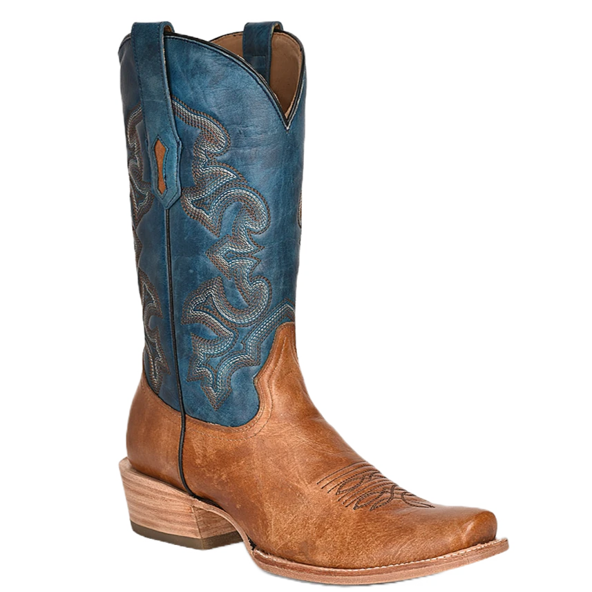 Corral Boots Corral Men's Embroidered Sand & Navy Blue Horseman Toe Boots A4378 3 Corral Boots Corral Men's Embroidered Sand & Navy Blue Horseman Toe Boots A4378
