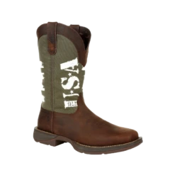Durango Men's Rebel Army Green USA Print Square Toe Boot DDB0313
